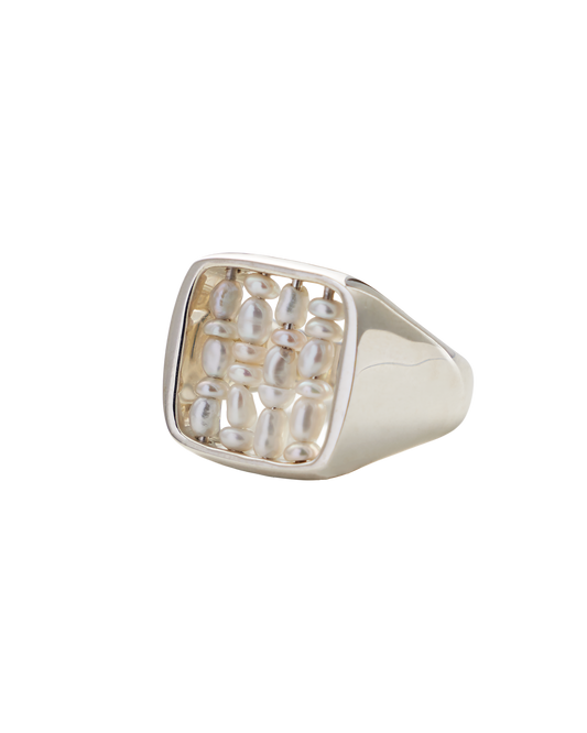 Pearl Signet Ring Silver